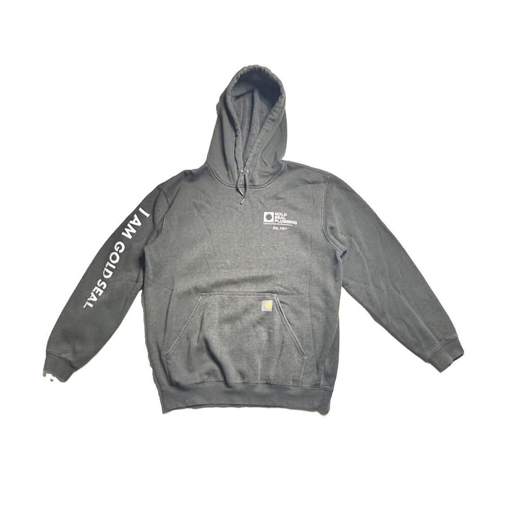 Carhartt Men’s Gold Seal Plumbing Graphic Hoodie Gray Loose Fit Large